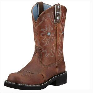Ariat Driftwood Brown Probaby Round Toe Leather Star Embroidered Boot 8.5B